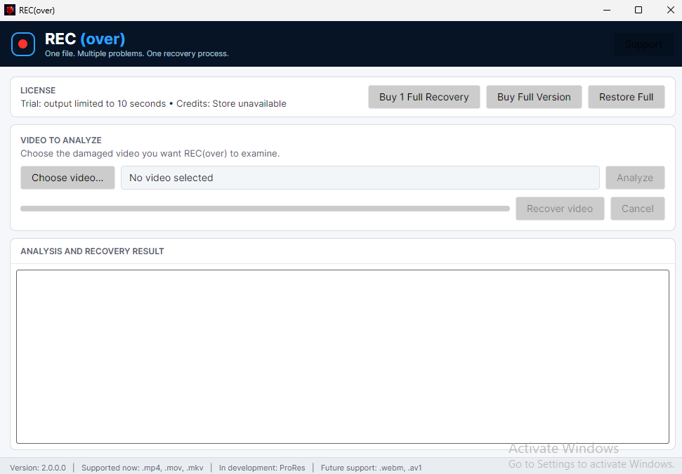 REC(over) analyzing and validating a recovered MP4, MOV or MKV video